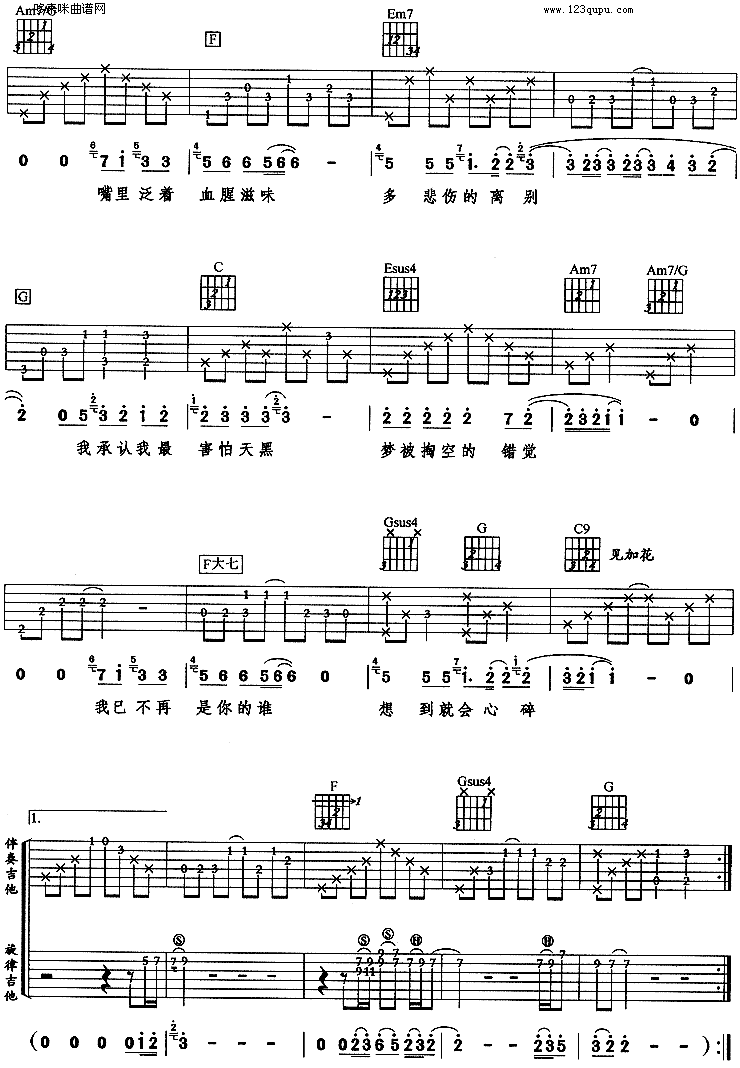 天黑(阿杜) 吉他谱