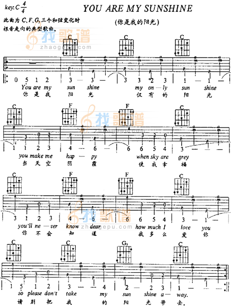 You Are My Sunshine(你是我的阳光) 吉他谱