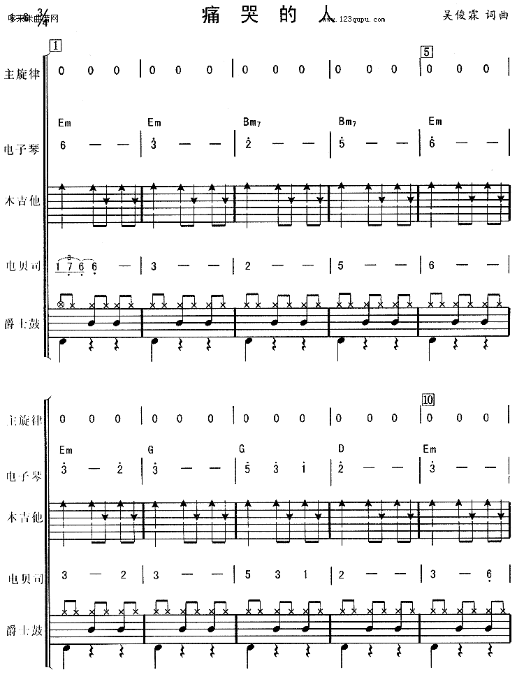 痛哭的人（伍佰*电子琴、贝司伴奏） 吉他谱