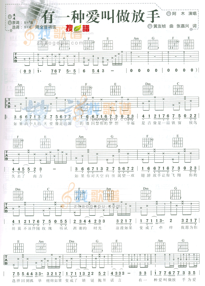 有一种爱叫做放手 吉他谱