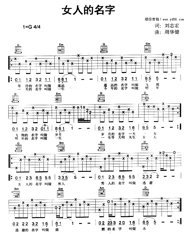 女人的名字 吉他谱