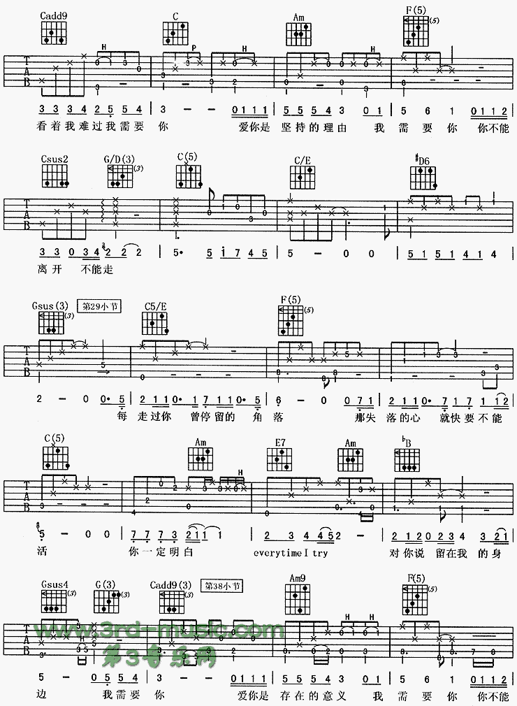 我需要你(《拿什么拯救你我的爱人》主题曲) 吉他谱