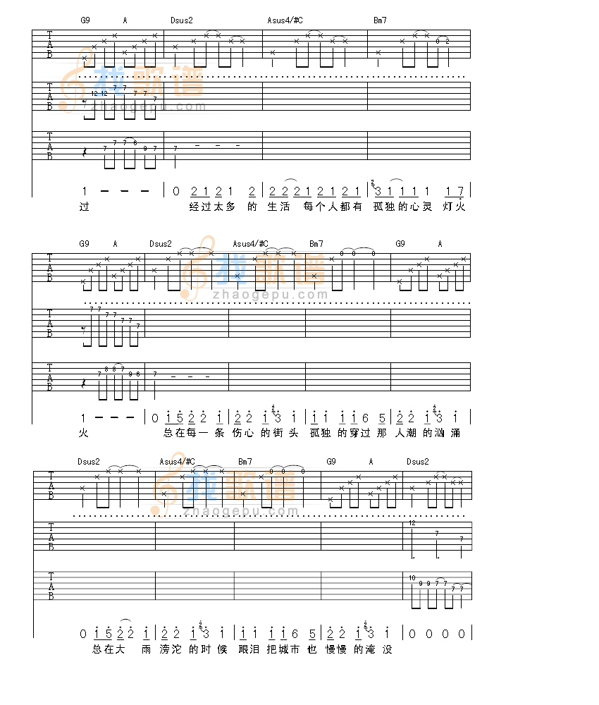 每条伤心的大街 吉他谱
