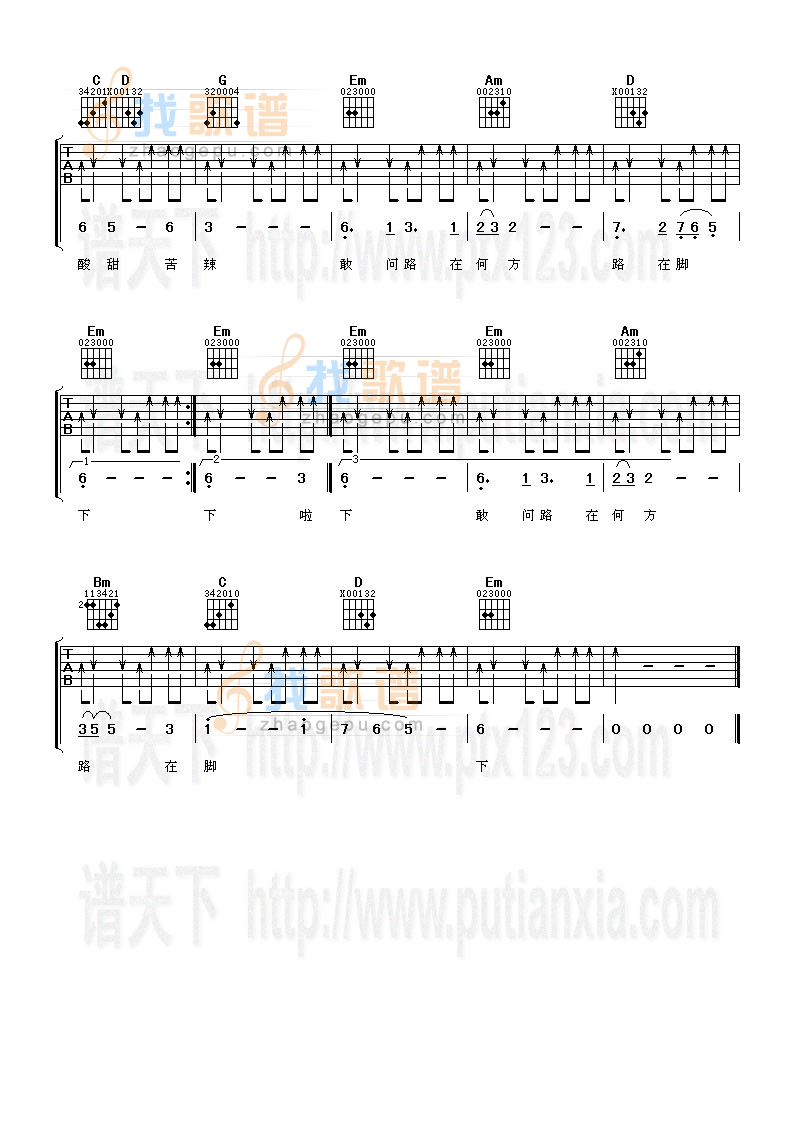 敢问路在何方 吉他谱
