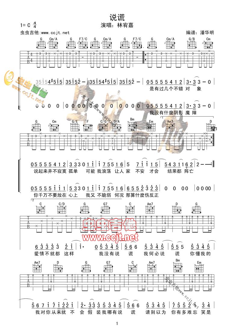 说谎 吉他谱