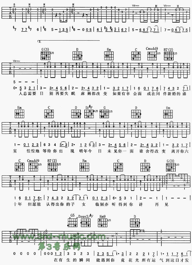 明年今日(《精贼先生》主题歌、粤语) 吉他谱