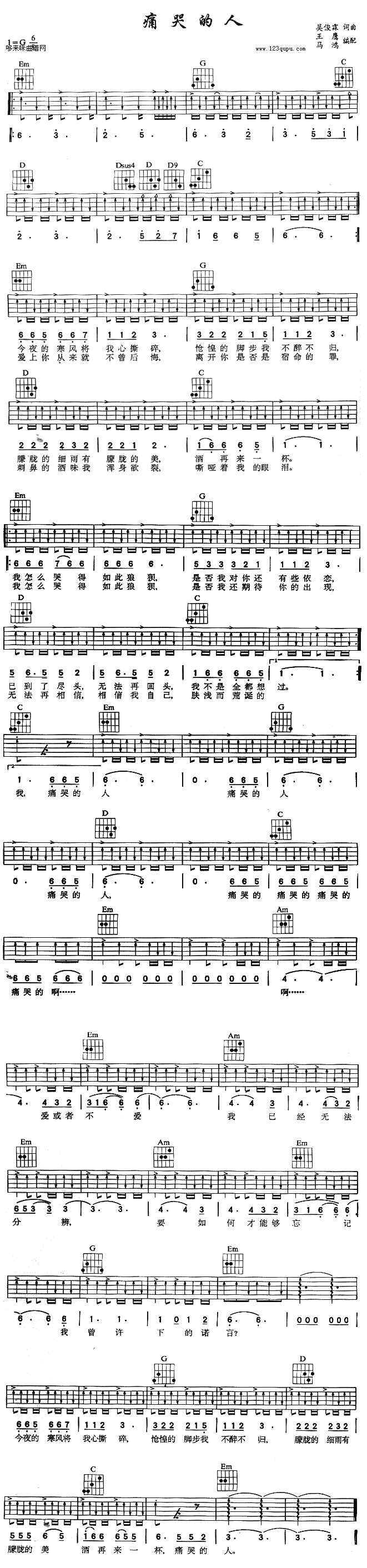 痛哭的人 （伍佰） 吉他谱