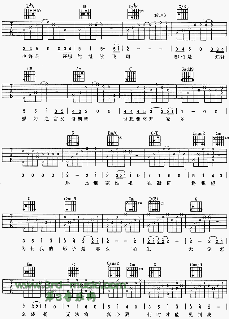 花木兰(同名动画片主题曲) 吉他谱