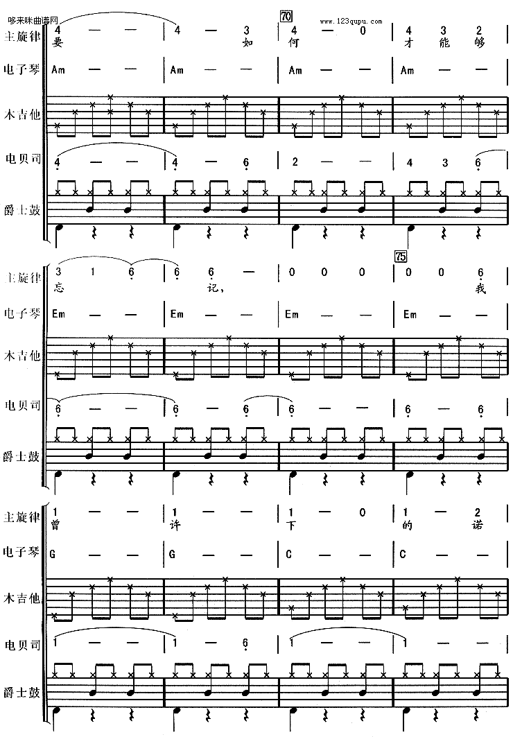 痛哭的人（伍佰*电子琴、贝司伴奏） 吉他谱