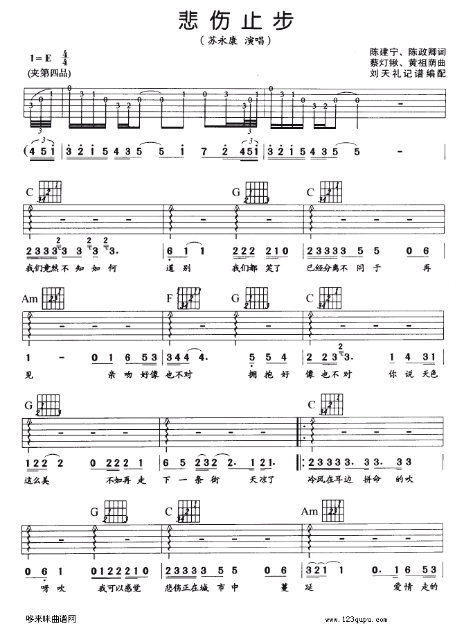 悲伤止步（苏永康） 吉他谱