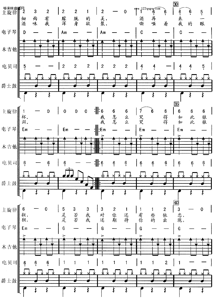 痛哭的人（伍佰*电子琴、贝司伴奏） 吉他谱