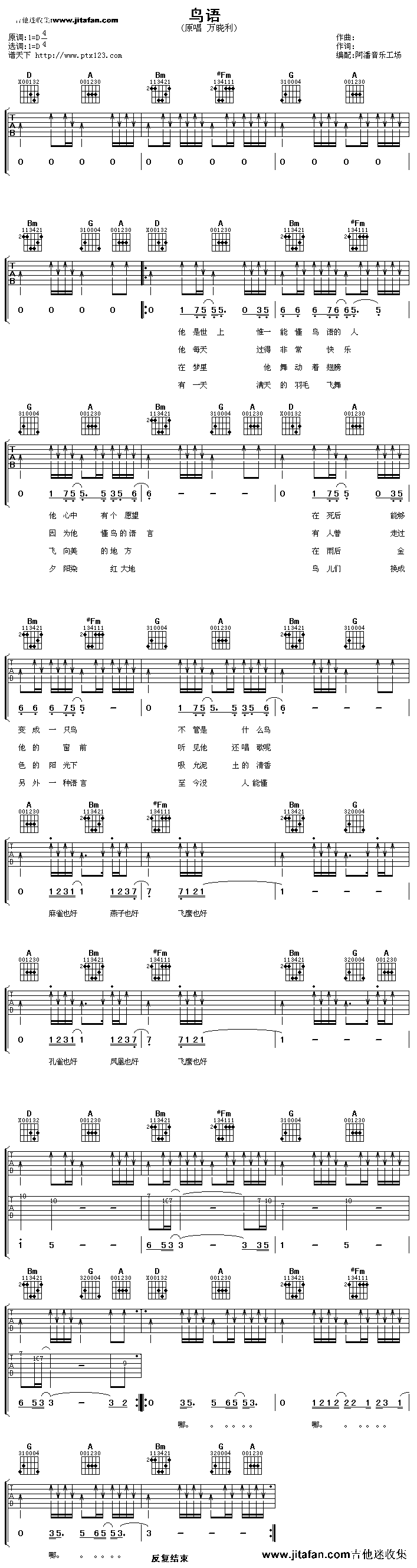 鸟 吉他谱