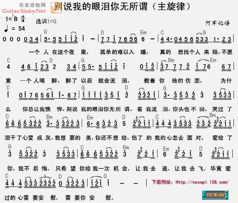 别说我的眼泪无所谓 吉他谱