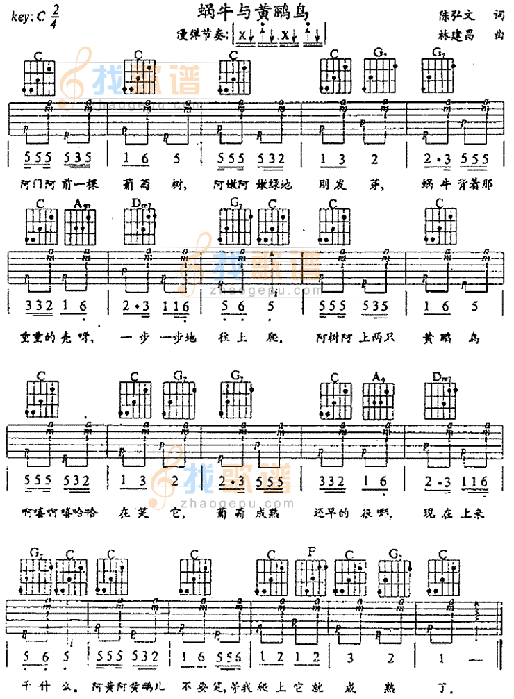 蜗牛与黄鹂鸟 吉他谱